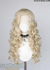 Lace Front>> Light Cream Blonde 75cm long middle parting curly wig LFL-1/SP17