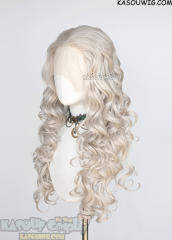 Lace Front>> Pearl White 75cm long middle parting curly wig LFL-1/SP05