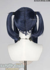 M-2 / KA051 ┇ 50CM / 19.7" navy blue pigtails base wig with long bangs.