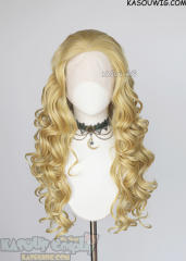 Lace Front>> Light Yellow Blonde 75cm long middle parting curly wig LFL-1/KA010