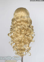 Lace Front>> Light Yellow Blonde 75cm long middle parting curly wig LFL-1/KA010