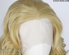 Lace Front>> Light Yellow Blonde 75cm long middle parting curly wig LFL-1/KA010