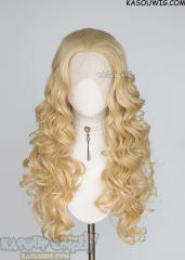 Lace Front>> Yellow Blonde 75cm long middle parting curly wig LFL-1/KA008