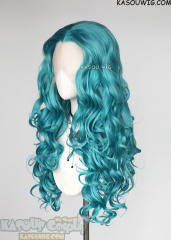 Lace Front>> Teal Blue Green 75cm long middle parting curly wig LFL-1/KA059