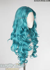 Lace Front>> Teal Blue Green 75cm long middle parting curly wig LFL-1/KA059