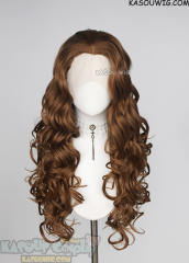 Lace Front>> Light Brown 75cm long middle parting curly wig LFL-1/KA024