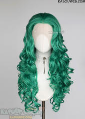 Lace Front>> Emerald Green 75cm long middle parting curly wig LFL-1/KA062