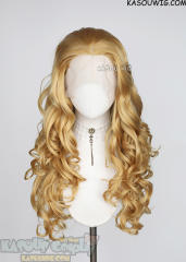 Lace Front>> Honey Butter Blonde 75cm long middle parting curly wig LFL-1/KA011