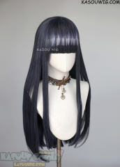 Hinata 80cm long straight wig with light blue highlights