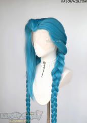 【Ships in 24 hours】Lace Front>> League of Legends Arcane Jinx 140cm long mixed gryish blue twin braids wig