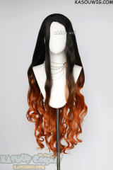 【Ships in 24 hours】Kimetsu no Yaiba Demon Slayer Nezuko Kamado 100cm long wavy black orange wig