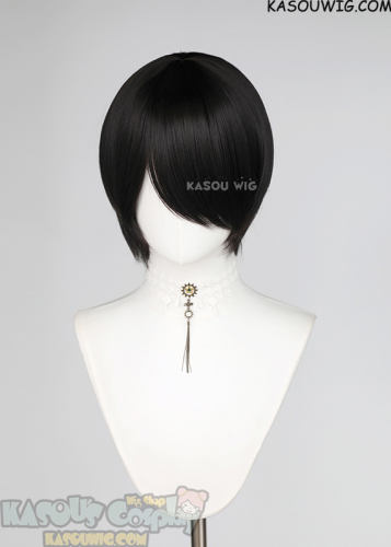 S-2 / KA031A Natural Black hort bob smooth wig with long bangs