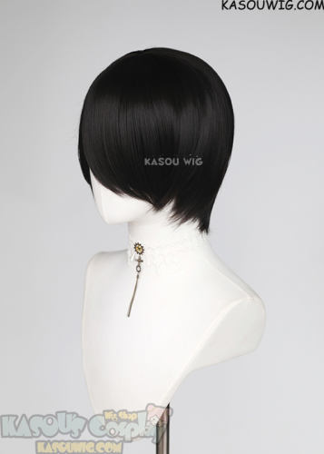 S-2 / KA031A Natural Black hort bob smooth wig with long bangs