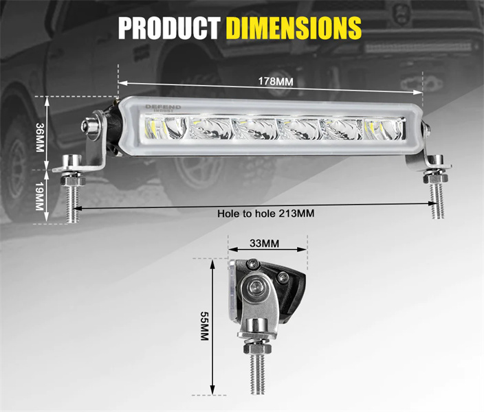 Defend Indust 7inch Led Light Bar 1 Lux @ 150M (Pair) IP67 Rating 2,000 Lumens