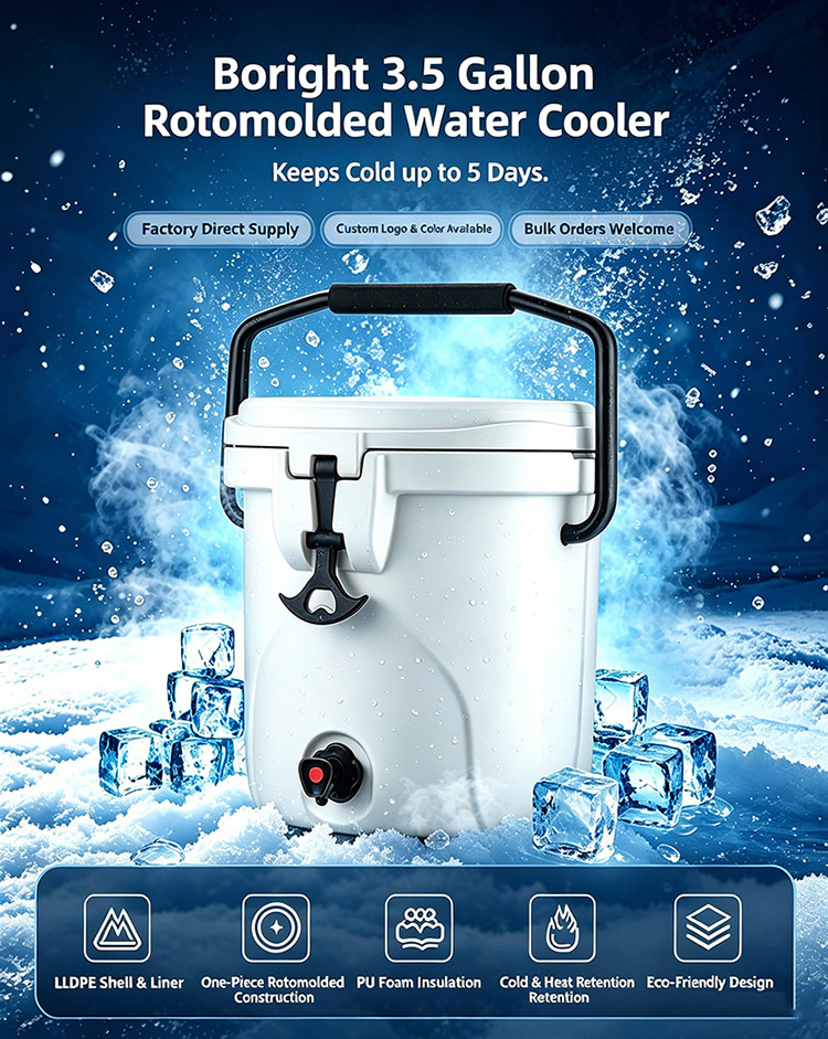 Boright BR-R15 3.5 Gallon Rotomolded Cooler Bucket with Faucet for Camping and Outdoor
