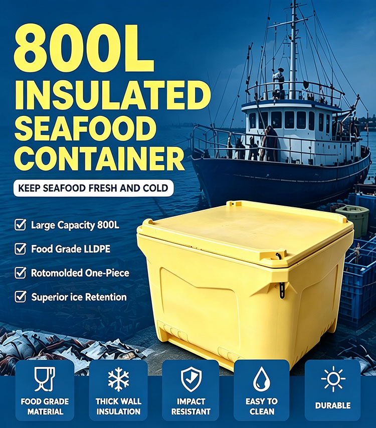 800L Seafood Container - From Catch to Market, Food Grade, Durability, Seafood Freshness