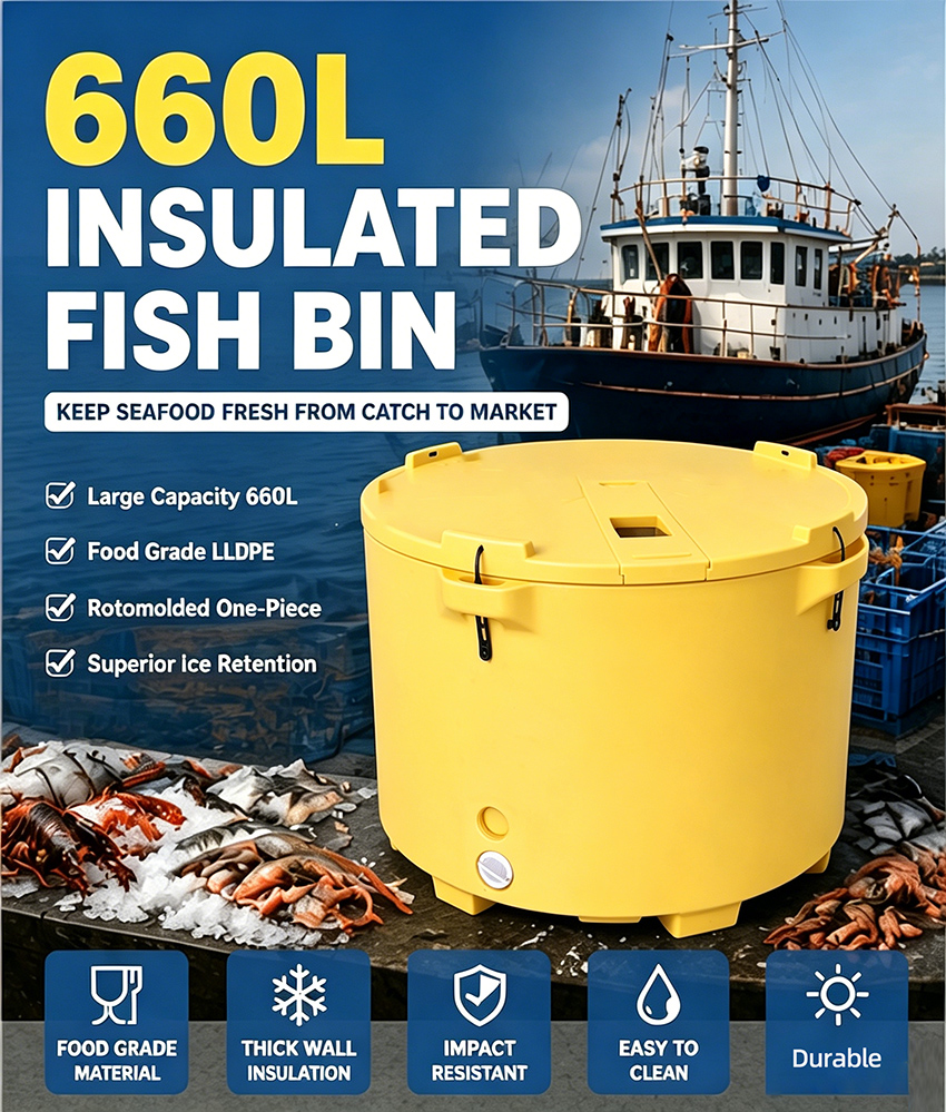 660L Round Insulated Fish Bin - Food Grade, Thick Wall, Impact Resistant, Easy to Clean