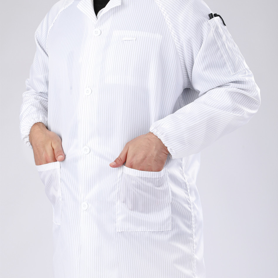 Polyester Conductive Fiber Cleanroom Suit Anti Static Lab Coat Reusable