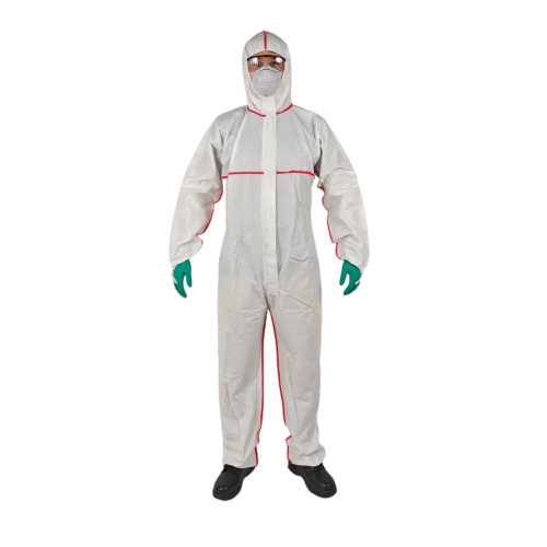 Microporous Coverall with Red Bound Seams
