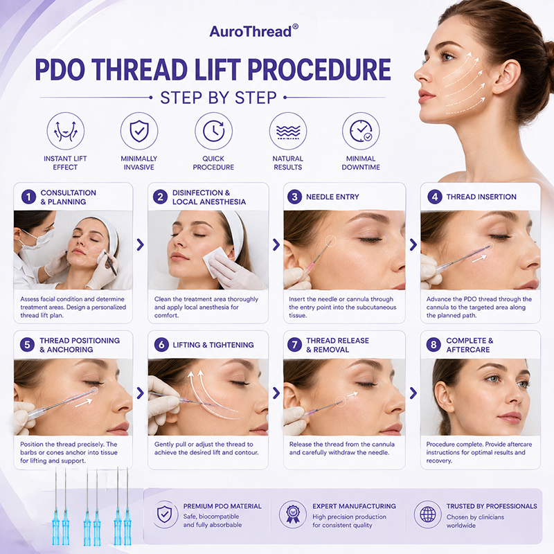 How PDO threads work: mechanical lift and collagen stimulation diagram