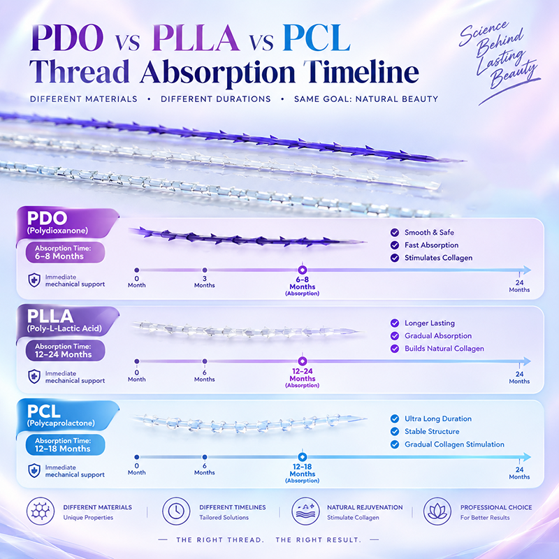 PDO vs PLLA vs PCL thread absorption timeline comparison chart — AuroThread B2B wholesale