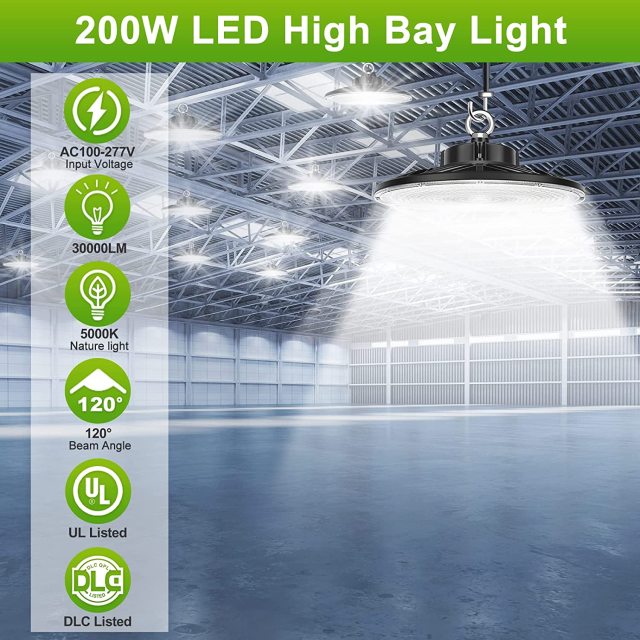 Ngtlight® 200W LED High Bay Light 30000LM 5000K Daylight 1-10V Dimmable LED Commercial Warehouse Lighting