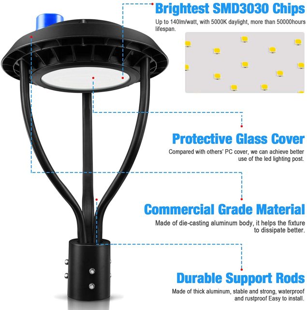 Ngtlight® 150W Led Post Top Lights With Photocell 21000Lm 5000K LED Circular Area Pole Light [800W Equivalent] IP65 Waterproof