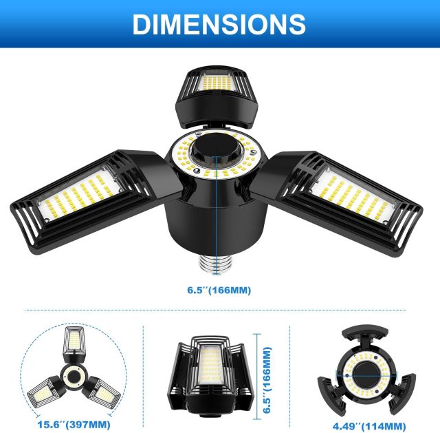 Ngtlight® 80W Garage Light 9600LM ETL Listed E26 3 Panel Deformable 5000K For Garage Ceiling Workshop