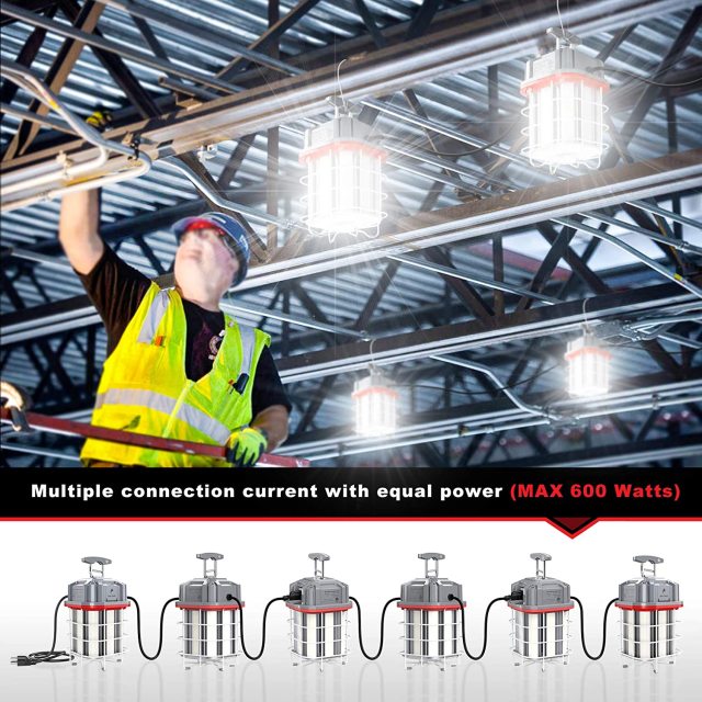 Ngtlight® 100W LED Temporary Work Light 14500Lumen 5000K Hanging Construction Lights with 10ft Cord, Stainless Steel Guard and Hook