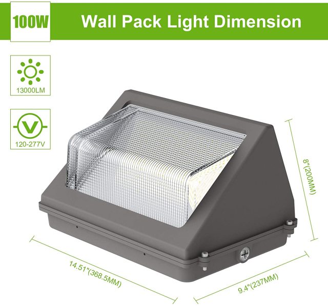Ngtlight® 100W LED Wall Pack Light Outdoor Commercial Lighting Waterproof Wall 5000K Daylight Sensor 120-277V 13000LM IP65