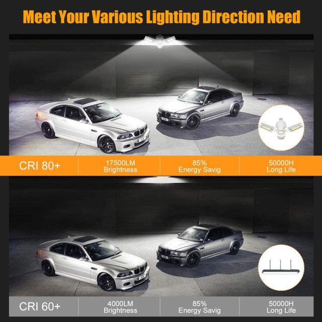 Ngtlight® 60W LED Garage Lights Deformable Three-Leaf Garage Light 7200lm Tribright LED Adjustable Light Garage Lighting Garage Bulb