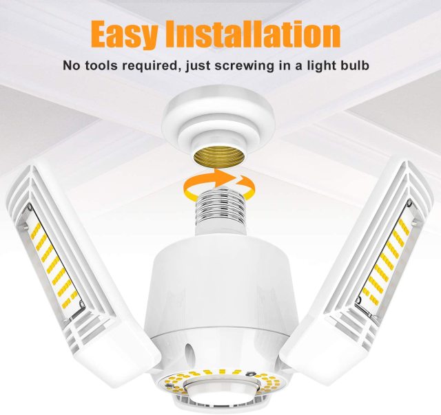 Ngtlight® 100W LED Garage Lights Deformable Three-Leaf Garage Light 12,000lm Tribright LED Adjustable Light Garage Lighting Garage Bulb