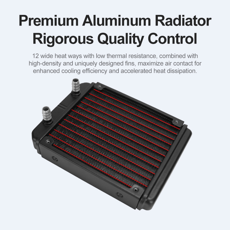 120S-8 120mm Aluminum Radiator with Barb Fittings for PC Liquid Cooling, Dense Fin Core, Single Fan