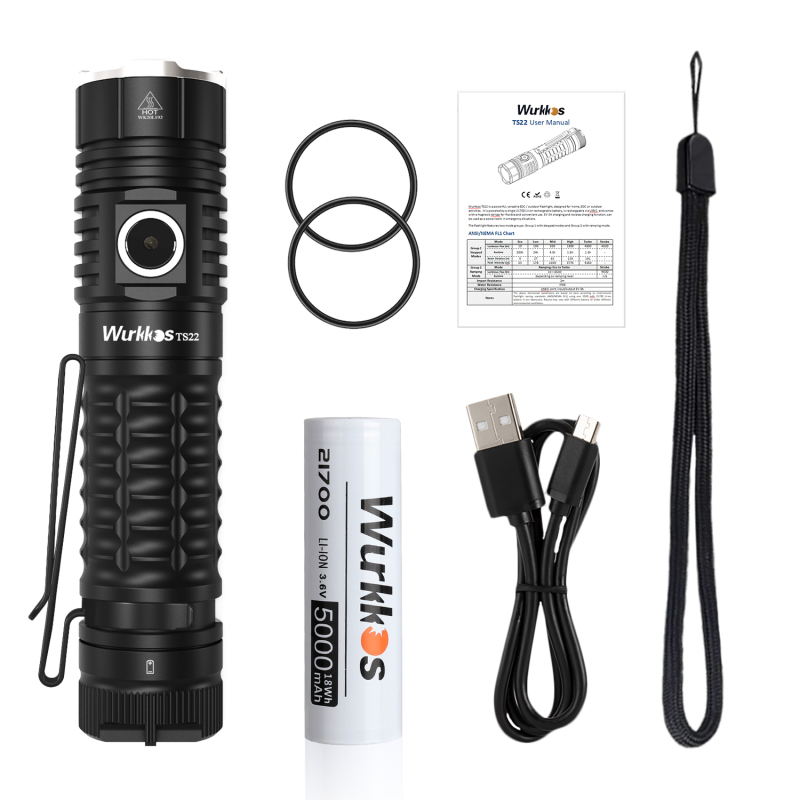 【New 70.3HI】Wurkkos New TS22 USB C Rechargeable 21700 LED Flashlight XHP70.2 Powerful 4500LM with Magnet Tail & Reverse Charging