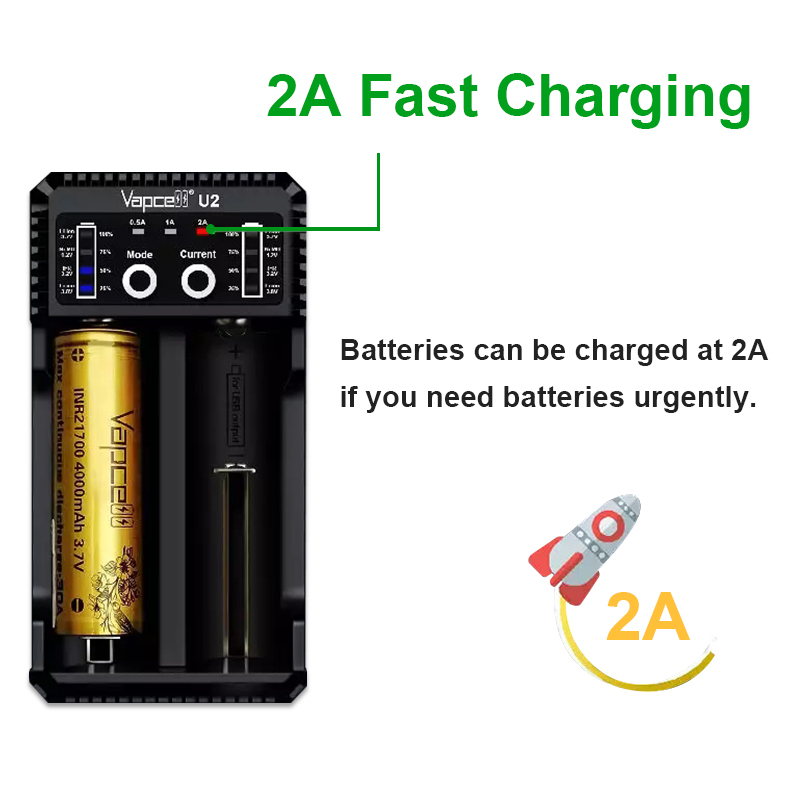 Vapcell U2 2A Smart mini charger USB for Li-ion / Lifepo4 / Ni-MH/Ni-Cd AAA AAAA C D battery charge