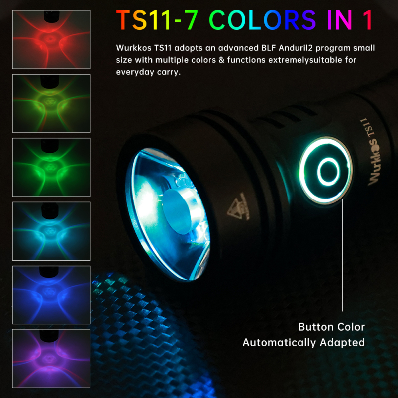 Wurkkos TS11 Powerful 2000LM Rechargeable EDC Flashlight SFT40 with RGB Auxiliary And RGB Switch, Anduril 2.0, IP68