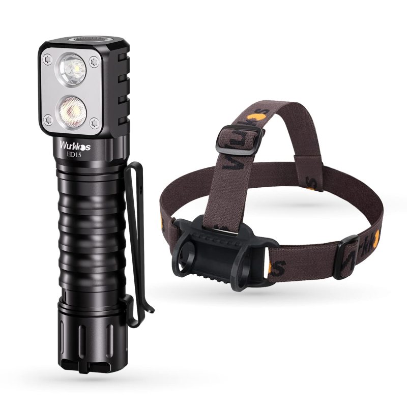 Wurkkos HD15 Dual LEDs Angle Flashlight SST20+LH351D USB C Rechargeable 18650 Torch with Power Bank Function