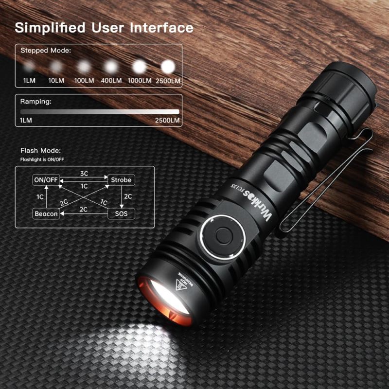 Wurkkos FC13S Flashlights Rechargeable, Super Bright EDC Torch Max 2500Lumens, IP68 Waterproof, Adjust 6 Mode, Lockout Function, Small Handheld Flashlight for Camping Hiking Emergency