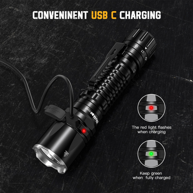 【New Release】Wurkkos TD03 Rechargeable Tactical Flashlight, SFT40 USB-C 1800 Lumens Throw 353M Rotary Switch EDC Torch, Waterproof IP68