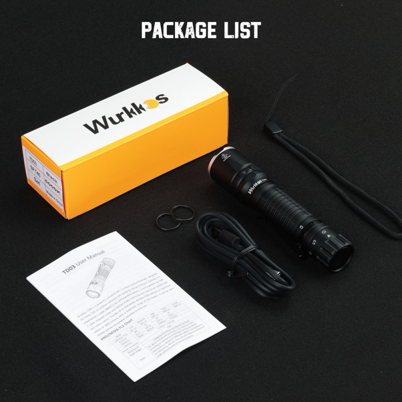 【New Release】Wurkkos TD03 Rechargeable Tactical Flashlight, SFT40 USB-C 1800 Lumens Throw 353M Rotary Switch EDC Torch, Waterproof IP68