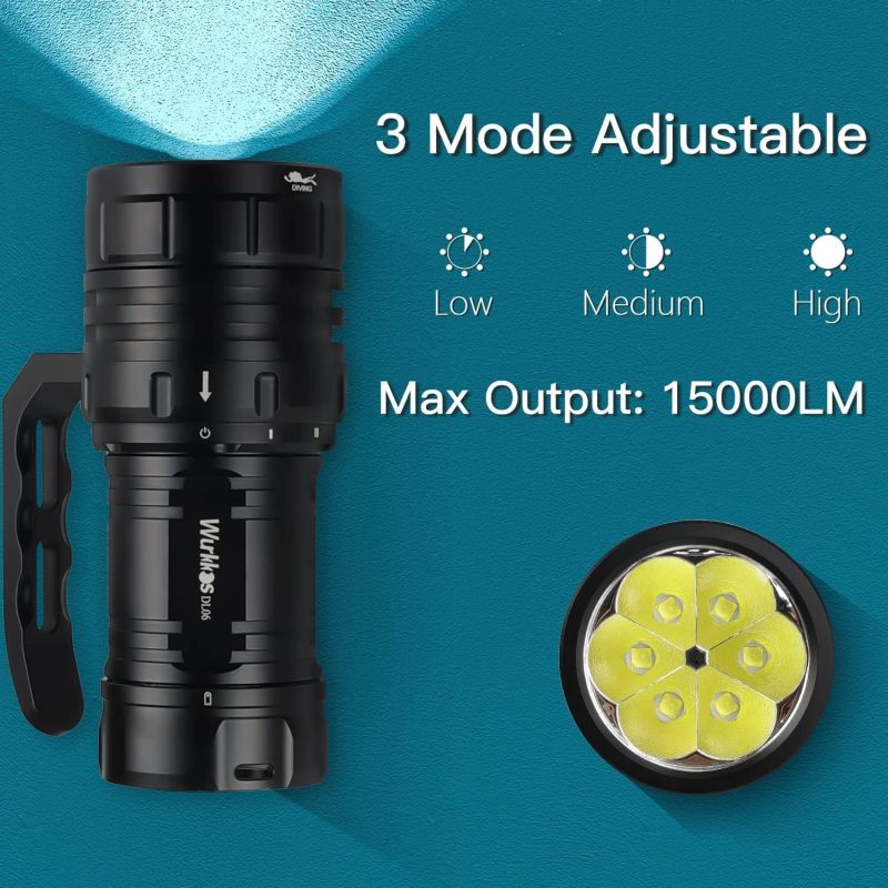 Wurkkos DL06 USB C Rechargeable Powerful 15000lm Dive Light 6* XHP50.2 21700 Super Bright Flashlight