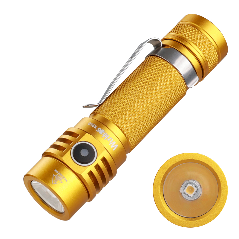 【New Release】Wurkkos WK03 Golden Yellow 1200lm Nichia 519A TLF USB C Rechargeable 18650 EDC Light, Simple UI with Power Indicator/ATR, Magnetic Tail Cap