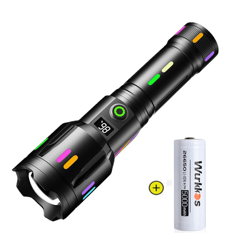 Tactical Zoomable Flashlight 1400LM 500 Meter Long-Range Laser Hiking Torch TYPE-C Rechargeable Fluorescent Search Spotlight