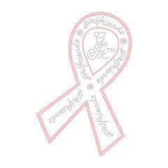 Red Ribbon And Love Rhinestone Transfer Bling