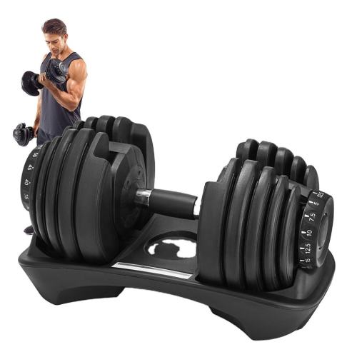 Factory Supply Adjustable Dumbbell Steel Body Building Steel Color with Anti-Slip Metal Handle,Fast Adjust Weight by Turning Handle,Black Dumbbell with Tray Suitable for Full Body Workout Fitness