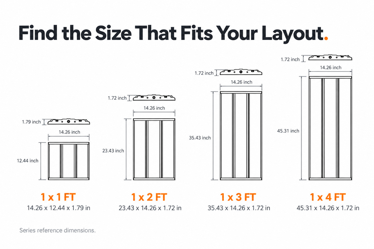 Dimensions of the selectable LED linear high bay models