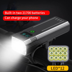 LED*12 7500K Power Display Type-C Rechargeable USB Waterproof Flashlight Bicycle Light