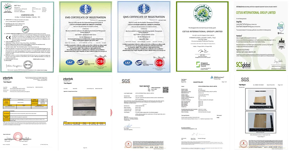 Certificación de pisos de losetas de alfombra LVT