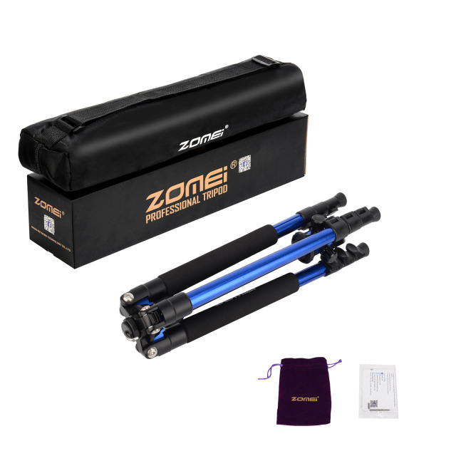 ZOMEi Q555 Aluminum Camera Tripod Kit with 360 Degree Ball Head Quick Release Plate for Solar Telescopes and Binoculars - Blue