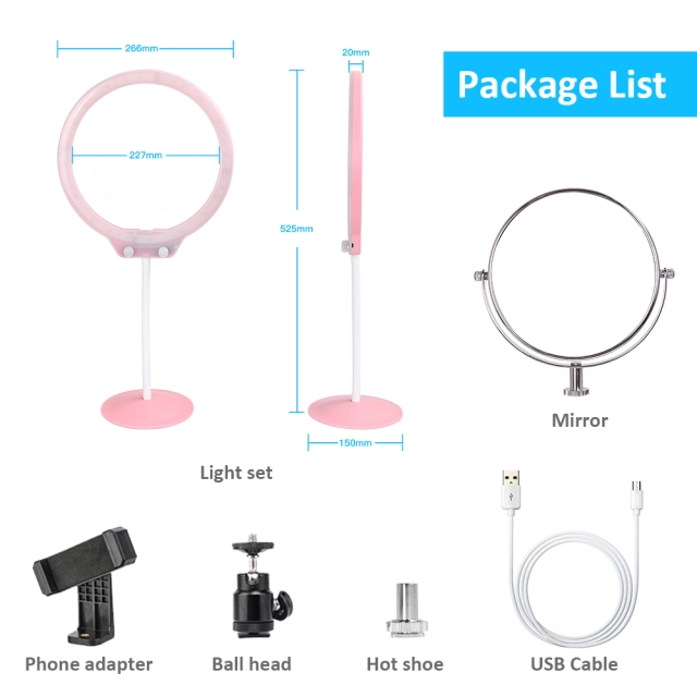 ZOMEi Beauty Light Stepless Dimming Desktop LED Ring Light 7.5W Lighting Kit with Mini Ball Head, Phone Holder Mirror